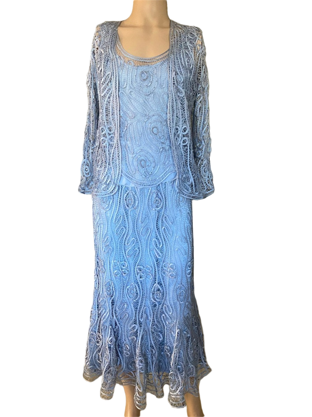 Soulmates Light Blue Embroidered three piece- all silk- skirt, tank and jacket.